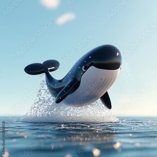 A creative 3D cartoon whale spouting water. photo