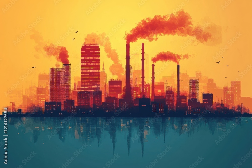 Fototapeta premium Pollution icons reflecting the impact of industrialization on urban landscapes