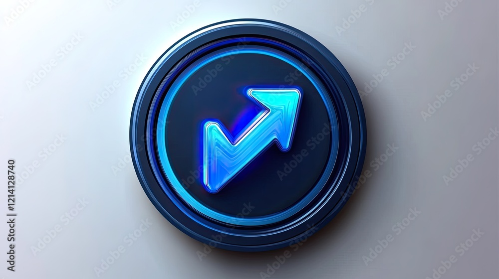 Blue upward arrow growth icon, 3D render, white background, progress Blue upward arrow growth icon, 3D render, white background, progress