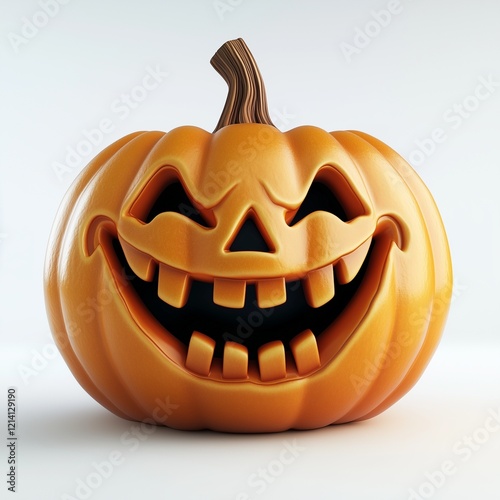 A funny 3D cartoon jack-o-lantern with a goofy grin.