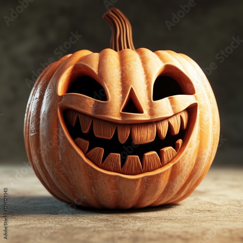 A funny 3D cartoon jack-o-lantern with a goofy grin.