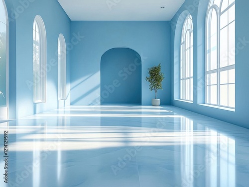 Interior of empty room with blue walls and floor  3D render