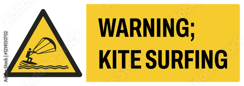 ISO warning safety signs uppercase text_warning ; kite surfing_landscape size 1/2 a4,a3,a2,a1 