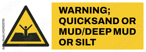ISO warning safety signs uppercase text_warning ; quicksand or mud-deep mud or silt_landscape size 1/2 a4,a3,a2,a1 