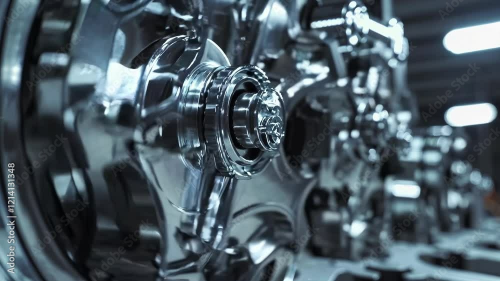 Close-up view of industrial machinery components in a manufacturing facility showcasing intricate details and precision engineering Close-up view of industrial machinery components in a manufacturing facility showcasing intricate details and precision engineering