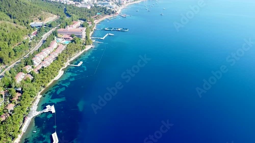 aerial view of the sea and mountains, view from drone photo