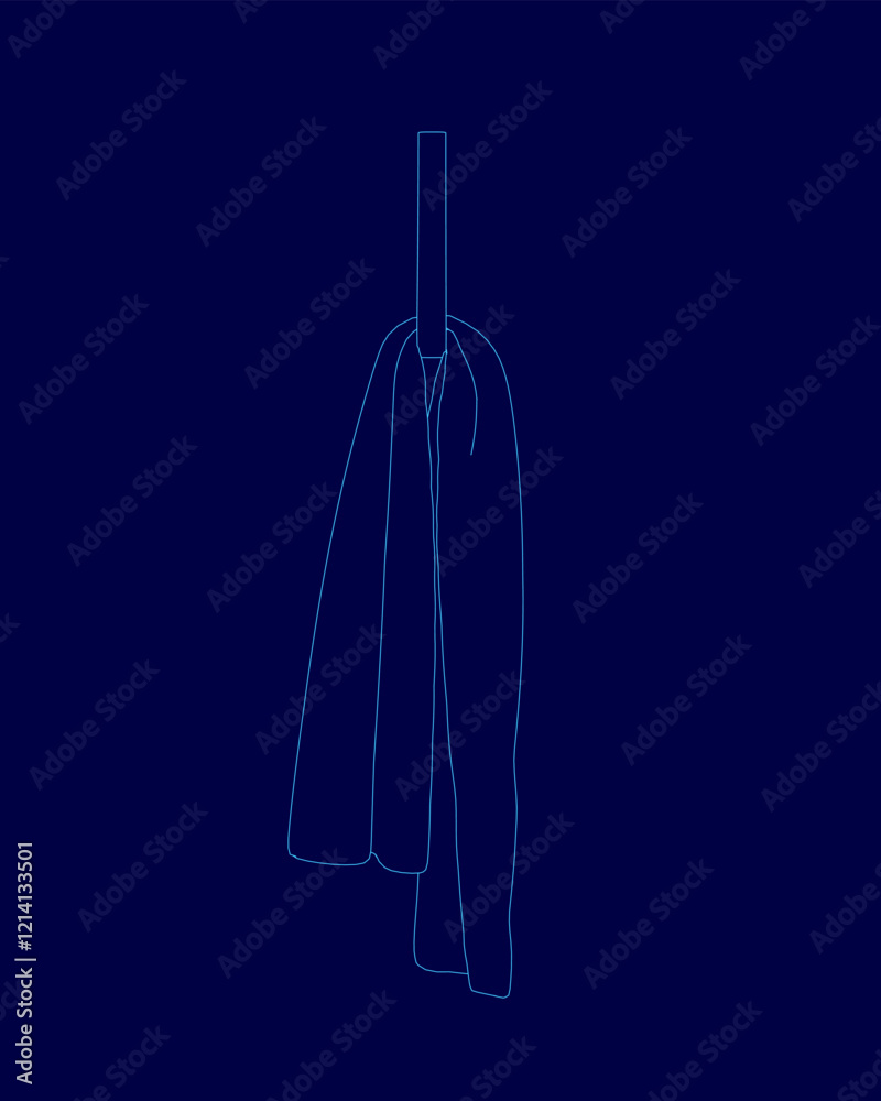 Blue background with a towel is hanging from a string. The object is a towel