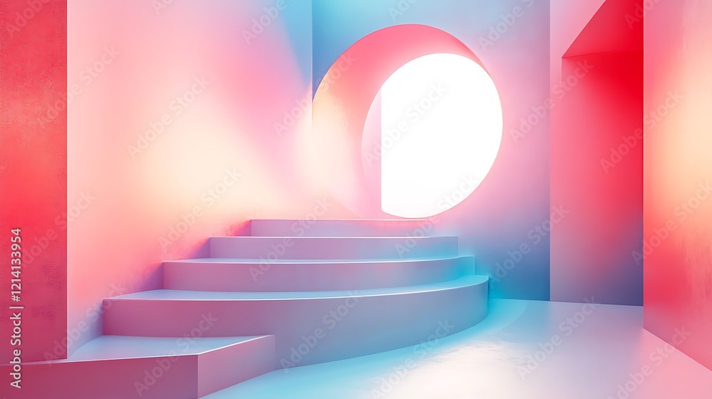 Abstract Staircase with Circular Opening in Soft Pink and Blue Gradient Light for Creative Background Design Abstract Staircase with Circular Opening in Soft Pink and Blue Gradient Light for Creative Background Design