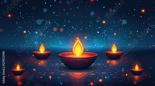 A Diwali lamp lights up bonds in this vibrant flat design celebration illustration
