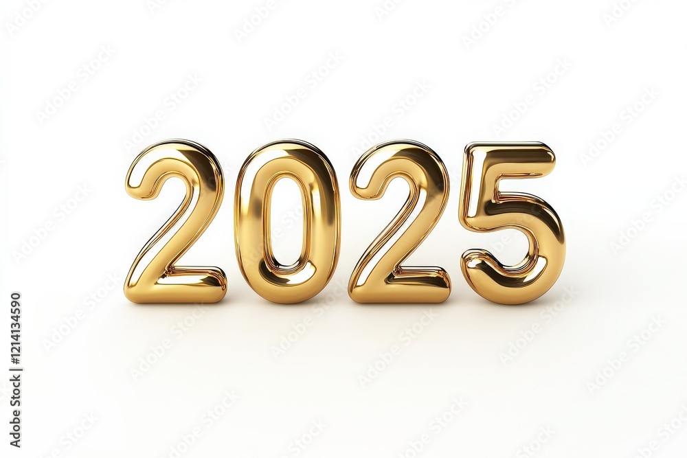 Gold 2025 numerals on white background representing future and new year celebration Gold 2025 numerals on white background representing future and new year celebration