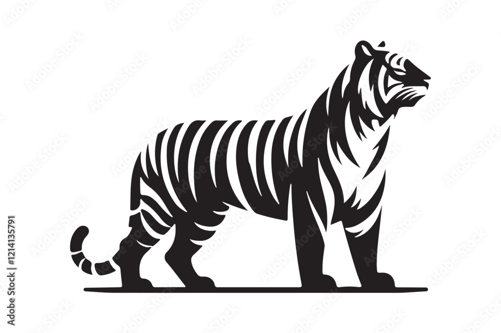 Fototapeta premium Majestic Tiger Silhouette at Sunset – Wildlife Stock Illustration