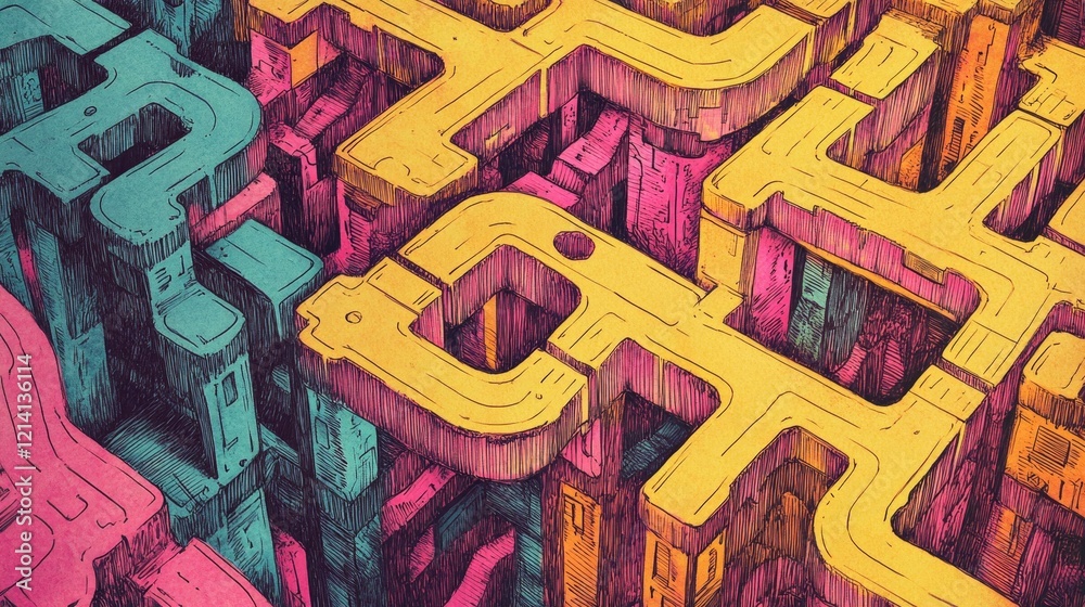 Obraz premium Colorful maze of blocks and paths with depth.