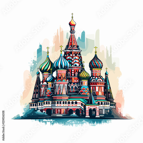 Saint Basil's Cathedral hand-drawn comic illustration. Cathedral of Vasily the Blessed. Vector doodle style cartoon illustration