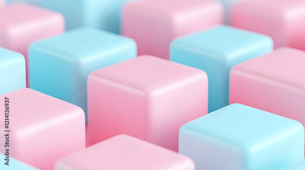 Colorful arrangement of pastel blocks in pink and blue, creating a visually appealing geometric pattern.