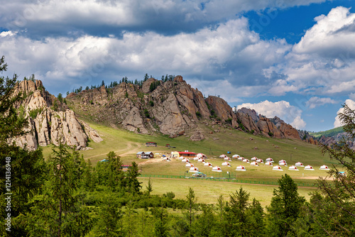 Mongolian landscape in the mountains photo