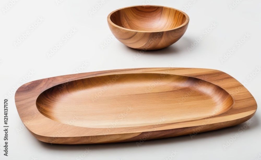 A smooth, organic-shaped wooden bowl rests on a clean white background. A smooth, organic-shaped wooden bowl rests on a clean white background.