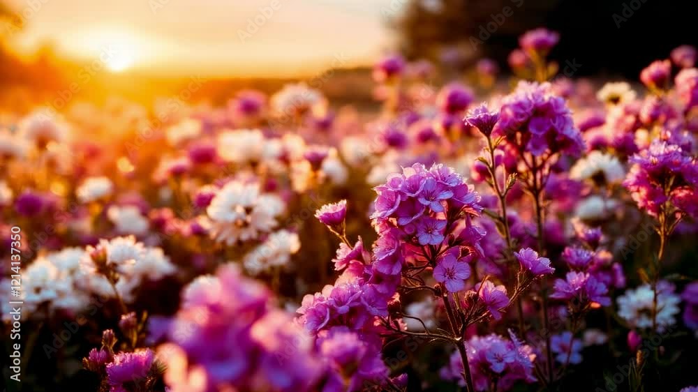 Vibrant Wildflowers Blooming During a Golden Sunset in a Scenic Meadow Vibrant Wildflowers Blooming During a Golden Sunset in a Scenic Meadow