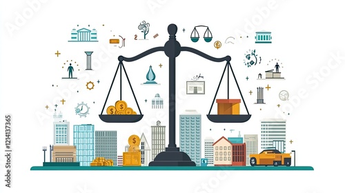 Cityscape Balance Justice, finance, urban equality