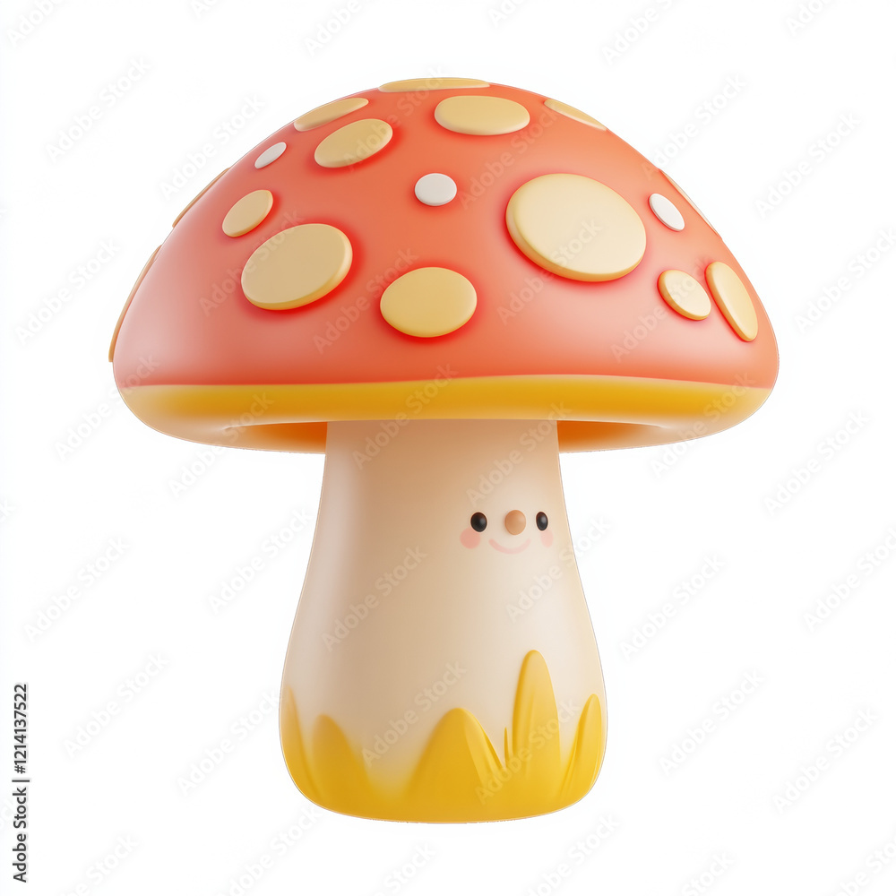 Cute cartoon mushroom with smiling face on white background Cute cartoon mushroom with smiling face on white background