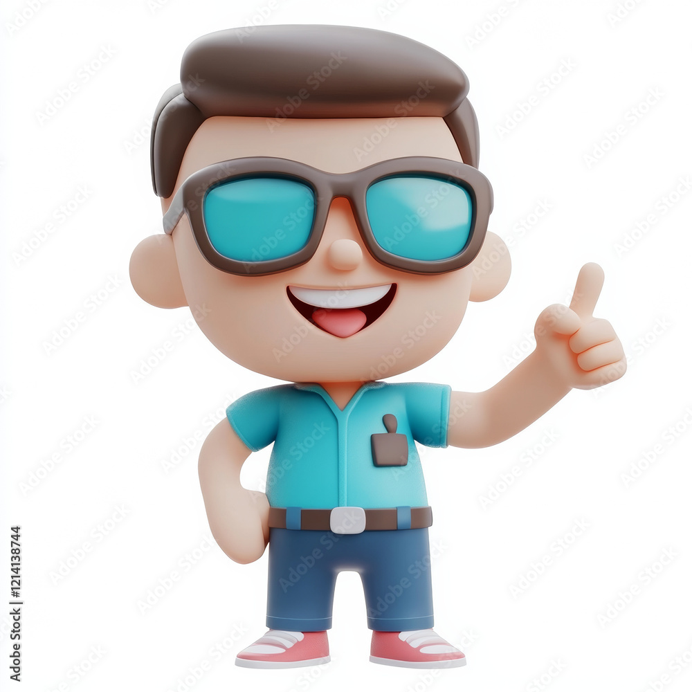3D cartoon character with sunglasses and smile 3D cartoon character with sunglasses and smile