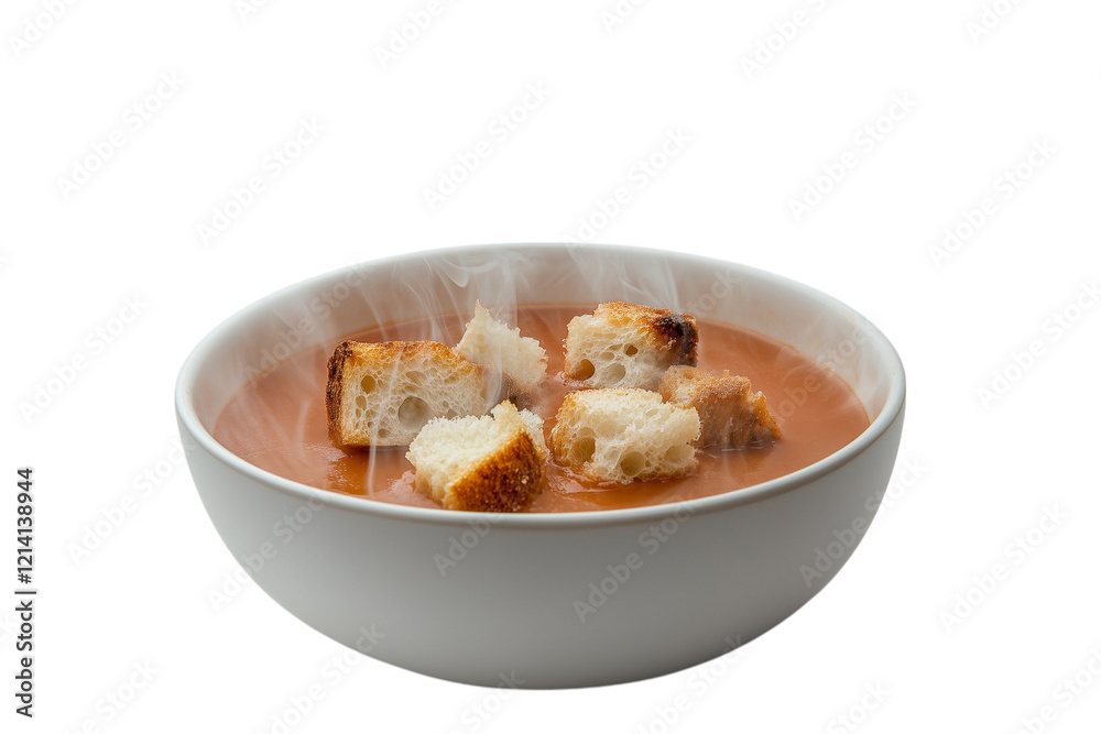 Steaming Bowl of Tomato Soup with Croutons isolated on a transparent background Steaming Bowl of Tomato Soup with Croutons isolated on a transparent background