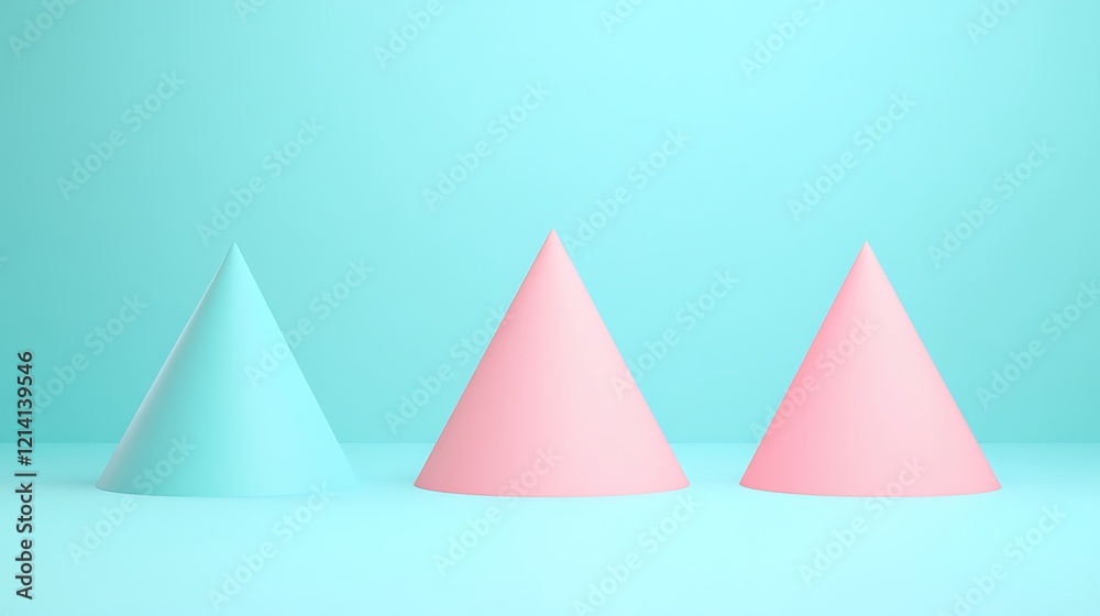 Colorful Cones in Pastel Shades Placed on a Soft Blue Background for Creative Visual Designs Colorful Cones in Pastel Shades Placed on a Soft Blue Background for Creative Visual Designs