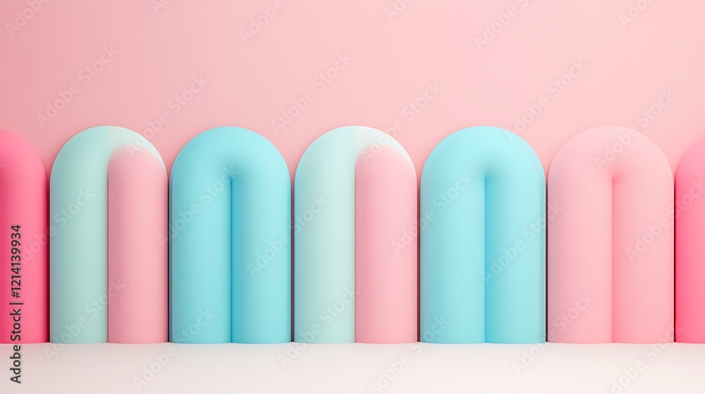 Fototapeta premium Colorful Curved Shapes in Pastel Tones on Soft Background for Modern Design and Creative Projects
