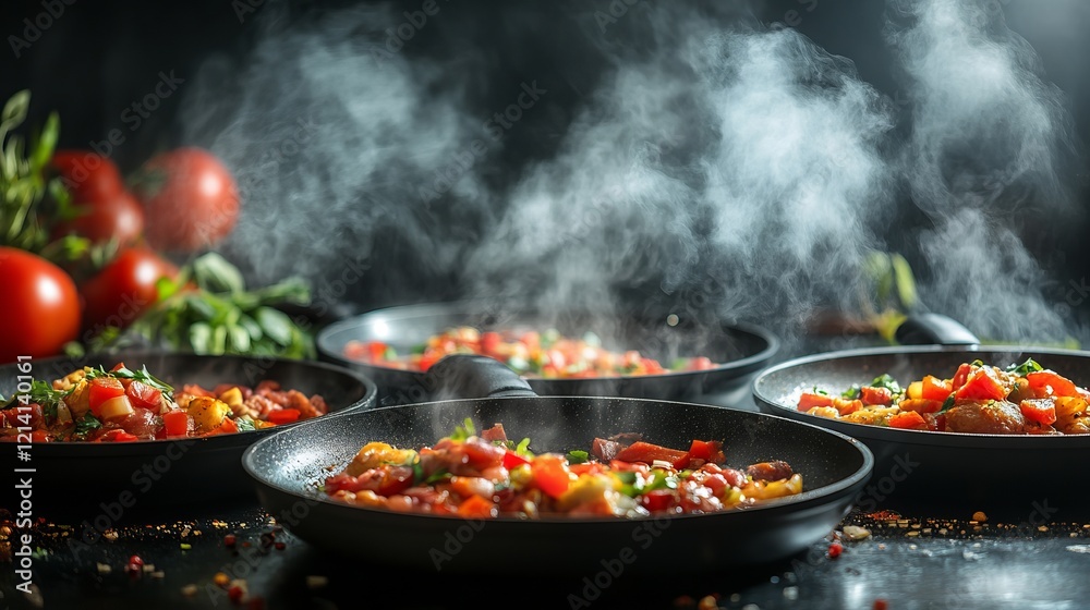 Vibrant Red Tomatoes Cooking in a Pan with Rising Smoke Creating a Culinary Scene Full of Flavor and Freshness Perfect for Food Lovers and Chefs Showcasing Delicious Ingredients Vibrant Red Tomatoes Cooking in a Pan with Rising Smoke Creating a Culinary Scene Full of Flavor and Freshness Perfect for Food Lovers and Chefs Showcasing Delicious Ingredients