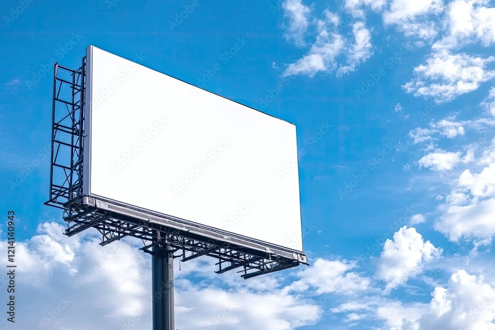 Detailed Color Picture of Blank Hoarding Billboard Against Blue Sky Detailed Color Picture of Blank Hoarding Billboard Against Blue Sky