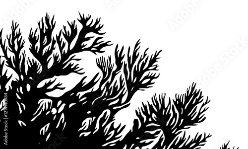 Linocut style algae vector element, background, pattern, texture.