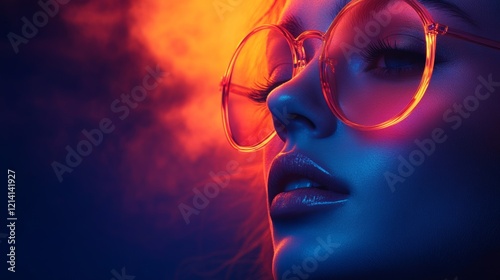 Futuristic portrait of a woman in vibrant neon lighting photo