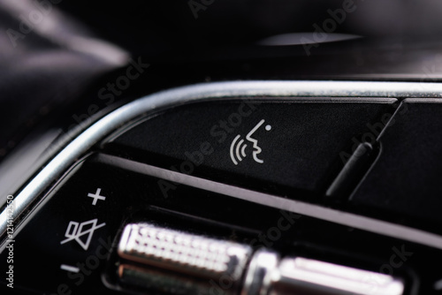 Принти на полотні A man’s hand touching the hang-up, take-call button on the car panel of a passenger car dashboard