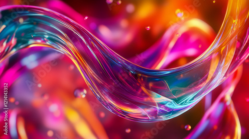 colorful helix with vibrant neon colors, twisting in a transparent liquid