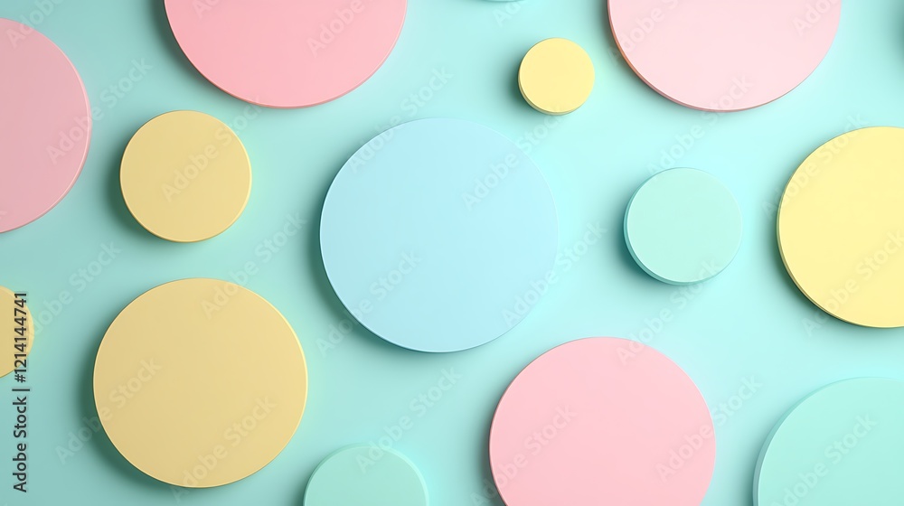 Colorful geometric shapes in pastel tones on a soft blue background, ideal for modern design and decoration themes Colorful geometric shapes in pastel tones on a soft blue background, ideal for modern design and decoration themes