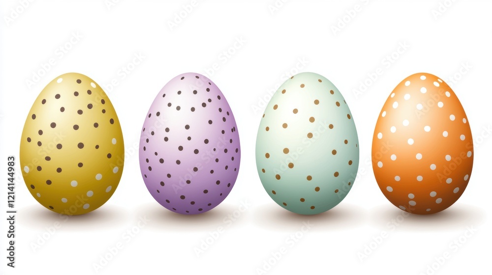 Colorful Easter Eggs with Dots on a White Background Colorful Easter Eggs with Dots on a White Background