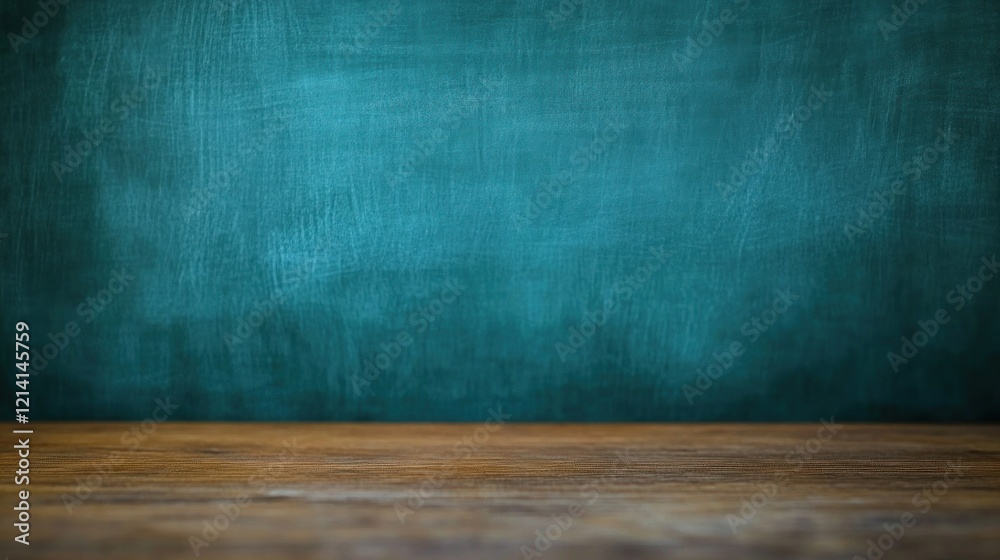 Wooden table against teal textured background. Wooden table against teal textured background.