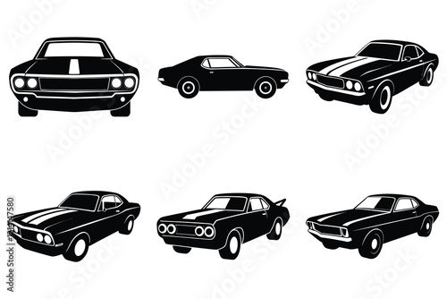Retro car silhouettes set on white isolated background