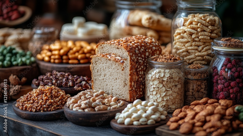Variety of nuts and dried fruits in bowls