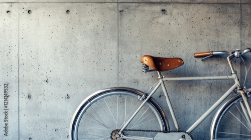 Vintage bicycle leaning against a concrete wall. photo