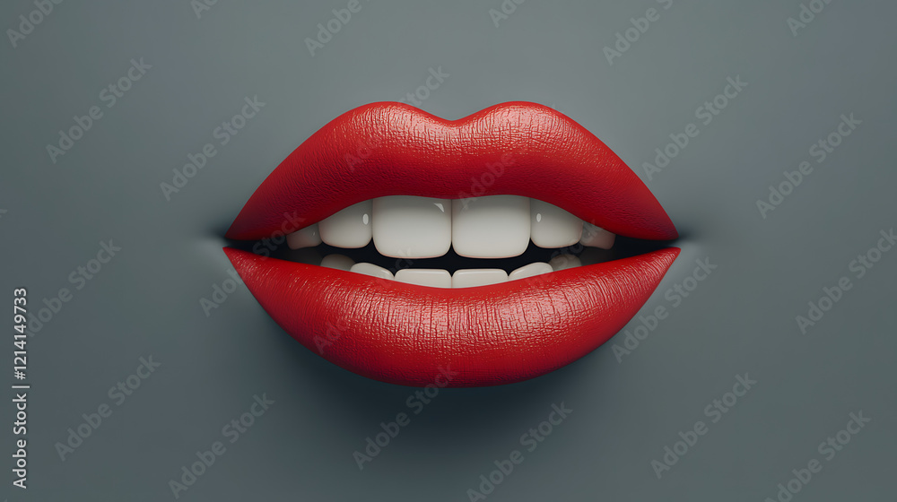 Obraz premium Realistic illustration of red lips with white teeth