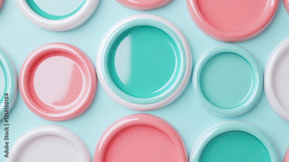 Colorful Glossy Plates in Soft Pastel Tones on Light Background for Food Presentation and Decorative Use Colorful Glossy Plates in Soft Pastel Tones on Light Background for Food Presentation and Decorative Use