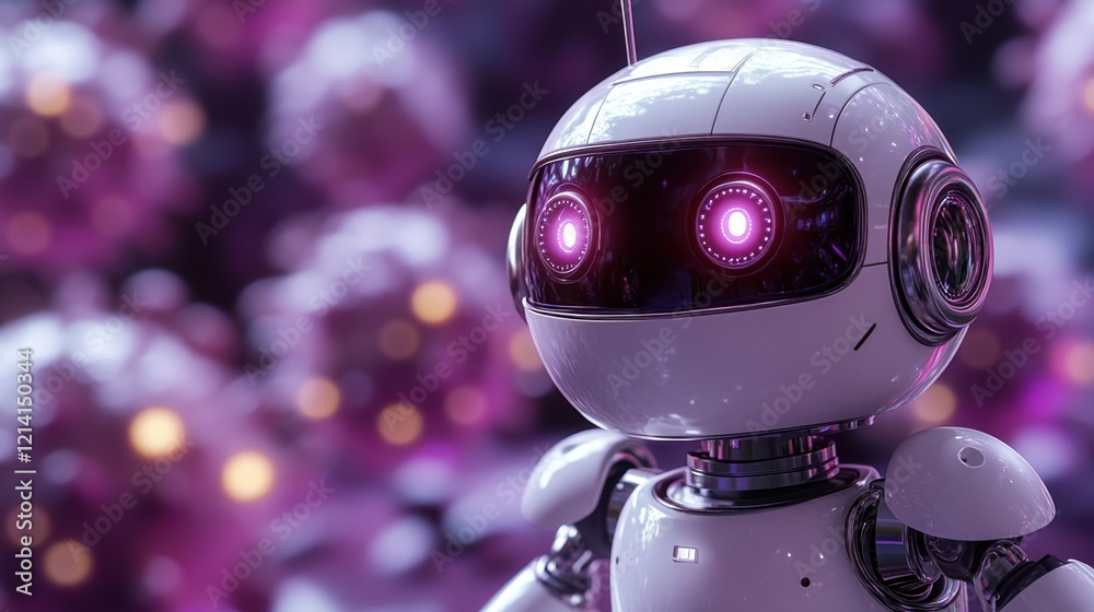 A white robot is fighting against the virus in space, with a purple background A white robot is fighting against the virus in space, with a purple background