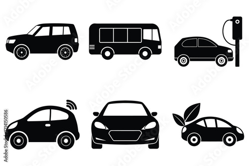 Electric vehicles sustainability bundle vector silhouettes