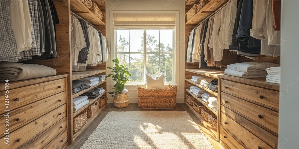 Bright and airy walk-in closet with natural light modern design stylish storage cozy atmosphere well-organized space for functional living Bright and airy walk-in closet with natural light modern design stylish storage cozy atmosphere well-organized space for functional living