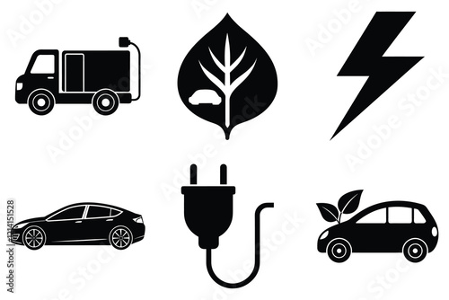 Electric vehicles transport sustainability silhouette eco-friendly bundle