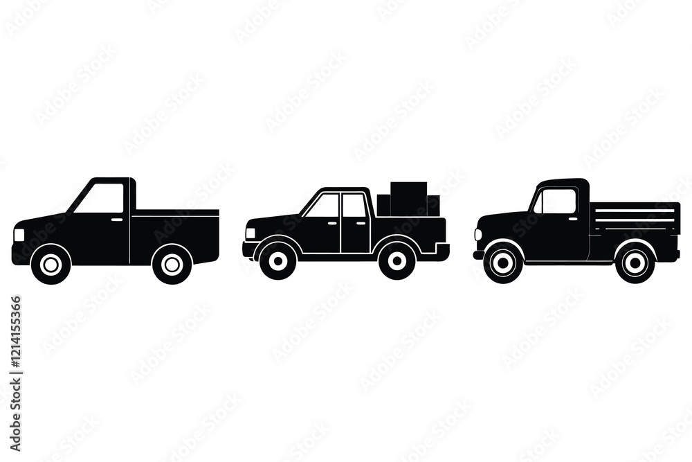 Pickup truck silhouette set on isolated white background Pickup truck silhouette set on isolated white background
