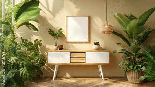 Modern Living Room with Plants and Minimalist Furniture Design