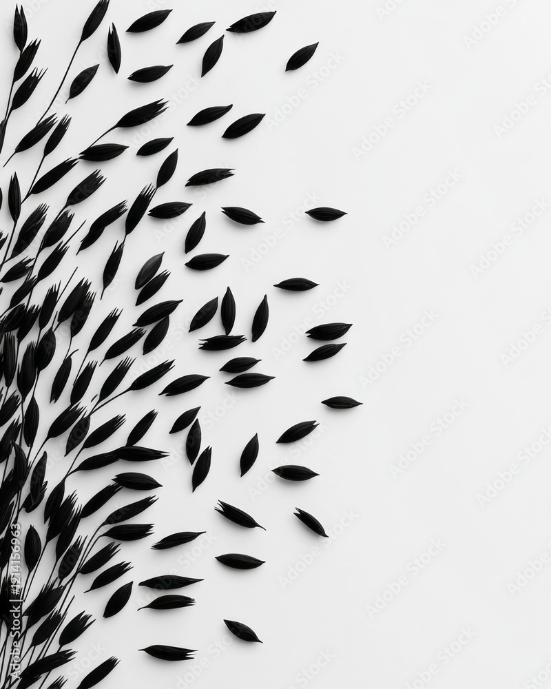 A minimalist black and white studio photograph of wheat grains scattered artistically on a smooth surface, creating an abstract pattern, A minimalist black and white studio photograph of wheat grains scattered artistically on a smooth surface, creating an abstract pattern,