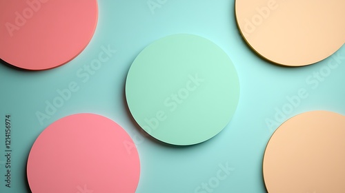 Colorful round papercuts arranged on soft pastel background for creative and artistic design concepts photo