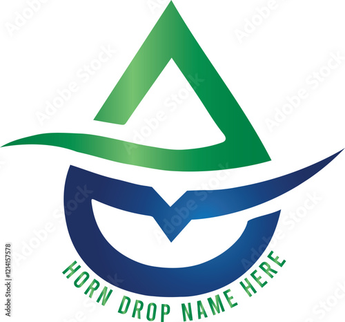Beauty and luxury logo design of horn and abstract drop water. Combination Line art of antlers symbol with water. Unique illustration of bull, buffalo, cow,